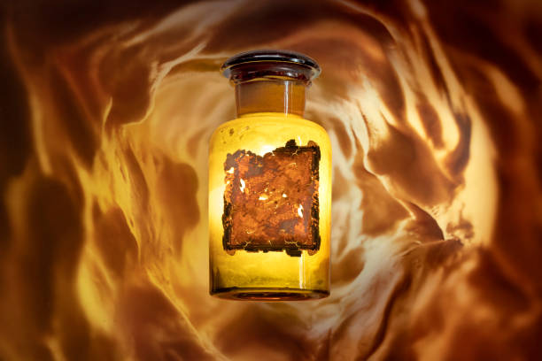 Antique pharmacy bottle floating in vein