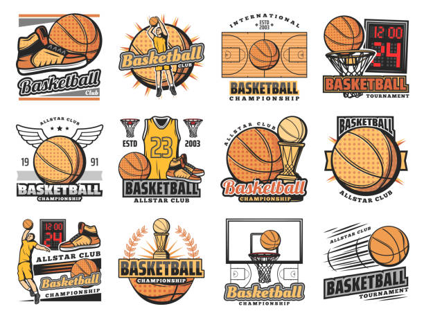농구 스포츠 클럽, 스트리트볼 팀 배지 - superior court stock illustrations