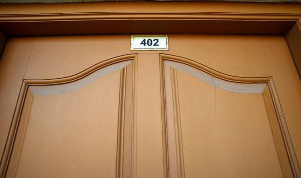 istock wooden dorr with Door no.402 1220365476