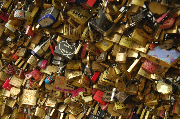 Brussels, Belgium - September 16, 2015: A thousand love locks with wishes on a fence in Brussels, Belgium