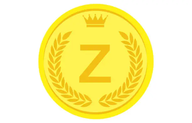 Vector illustration of Laurel wreath and crown alphabet coins, Z