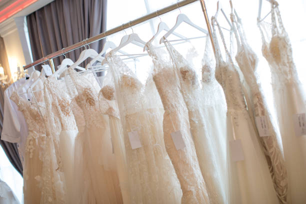 istock Beautiful Wedding dress in store 1220367831