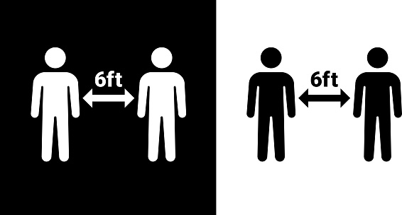 Social Distancing Two People Icon. This 100% royalty free vector illustration is featuring the square button and the main icon is depicted in black and in white with a black icon on it.