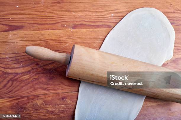Rolling Pin And Pasta Dough Stock Photo - Download Image Now - Bakery, Baking, Brown