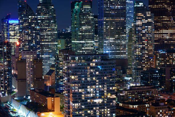 An aerial view of Toronto, Canada at night