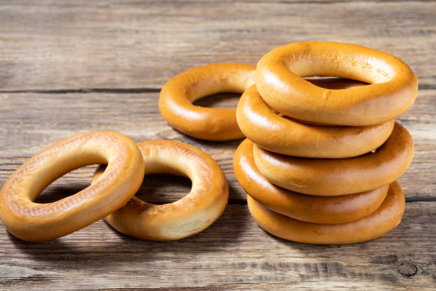 istock Fresh round bagels of wheat flour. 1220374077