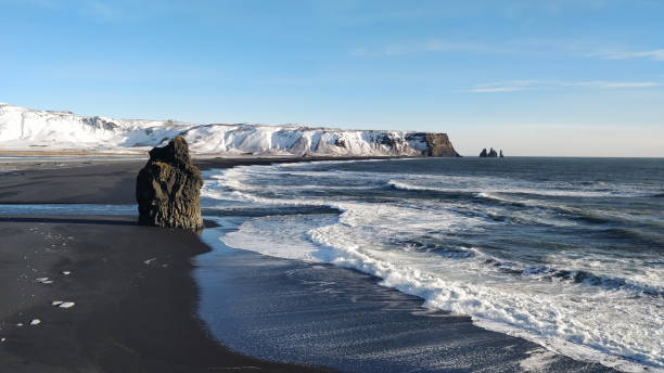 istock Famous vulcanic black sand Reynisfjara Beach in winter 1220376344