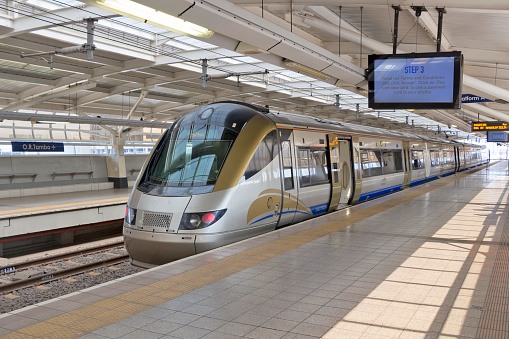 South Africa - Gauteng - Johannesburg - The fast express train of Gautrain system is ready to depart from O.R.Tambo International Airport station to Johannesburg