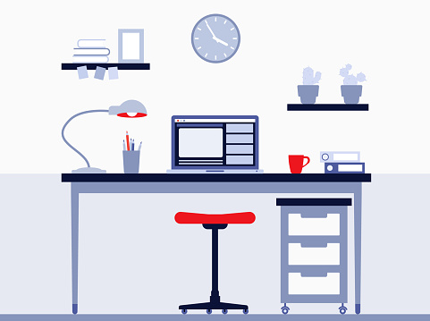 Design of modern home office designer workplace, homeschooling