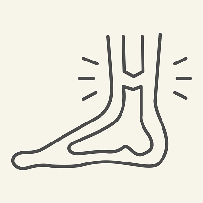 Leg ankle pain thin line icon. Foot joint bones injury outline style pictogram on white background. Injury leg for mobile concept and web design. Vector graphics