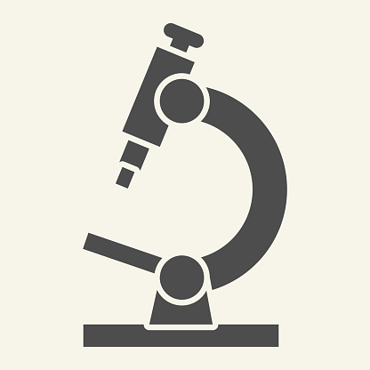 Microscope solid icon. Scientific microscope glyph style pictogram on white background. Pharmacy and science research tool for mobile concept and web design. Vector graphics