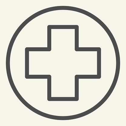 Medical assistance line icon. Medical cross or plus care outline style pictogram on white background. Ambulance and medicine signs for mobile concept and web design. Vector graphics