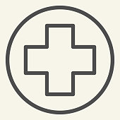 istock Medical assistance line icon. Medical cross or plus care outline style pictogram on white background. Ambulance and medicine signs for mobile concept and web design. Vector graphics. 1220379891