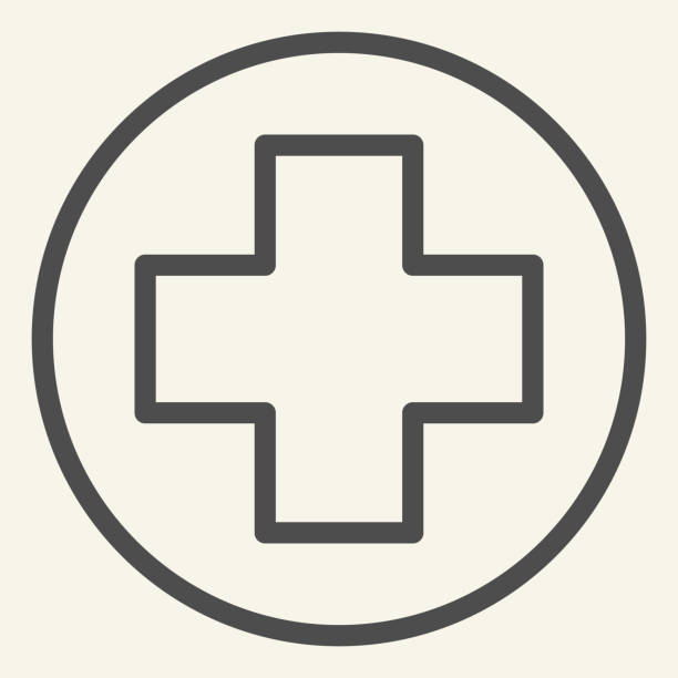 Medical assistance line icon. Medical cross or plus care outline style pictogram on white background. Ambulance and medicine signs for mobile concept and web design. Vector graphics. Medical assistance line icon. Medical cross or plus care outline style pictogram on white background. Ambulance and medicine signs for mobile concept and web design. Vector graphics crossing stock illustrations