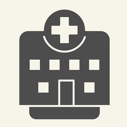 Clinic solid icon. Hospital building glyph style pictogram on white background. Medical institution with cross on top for mobile concept and web design. Vector graphics