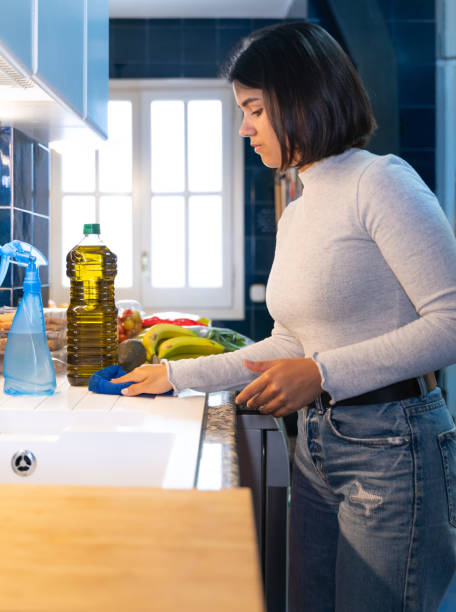 Disinfecting food for Coronavirus avoidance stock photo