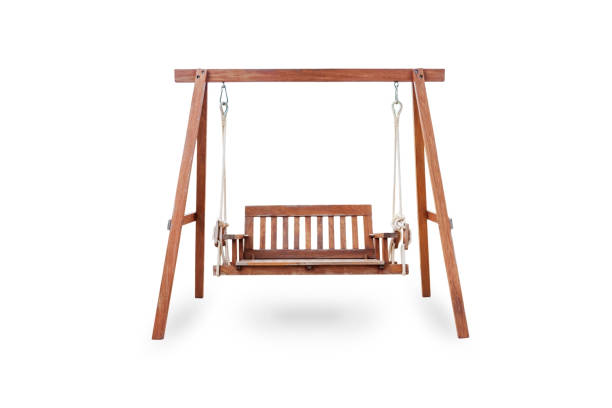 istock Wooden chair swing isolated 1220381804