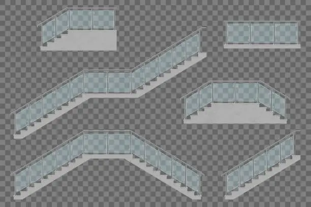 Vector illustration of Stairs with glass railing vector illustration isolated on transparent background