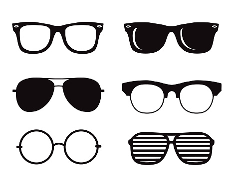 hand drawn black sunglasses illustration set. hipster style element design concept