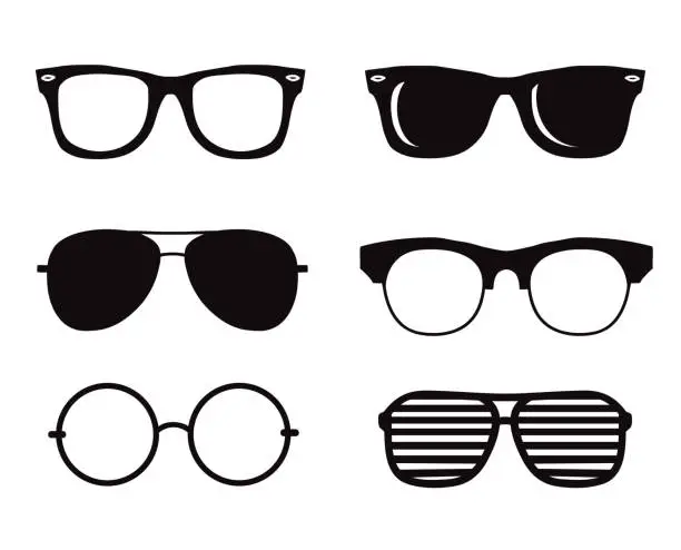 Vector illustration of hand drawn black sunglasses illustration set. hipster style element design concept