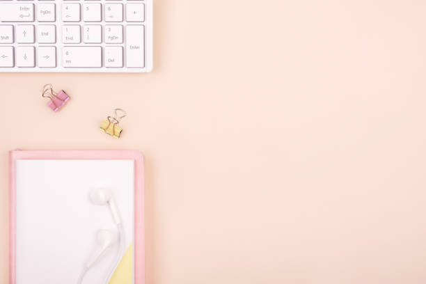istock Top view, workplace office desk with stationery. 1220387236