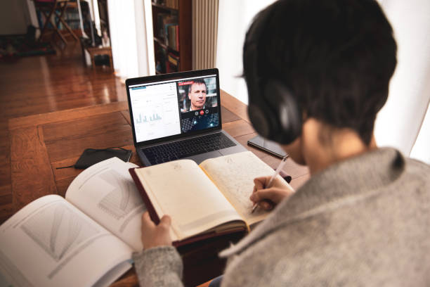 istock E-learning, woman listening on a live webinar 1220387781