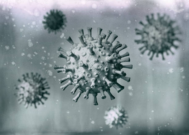 Microscopic real 3D model of the corona virus COVID-19. The image is a scientific interpretation of the virus with all relevant details : Spike Glycoproteins, Hemagglutinin-esterase, E- and M-Proteins and Envelope.