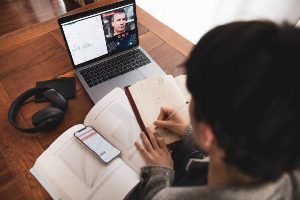 istock E-learning, woman listening on a live webinar 1220388710