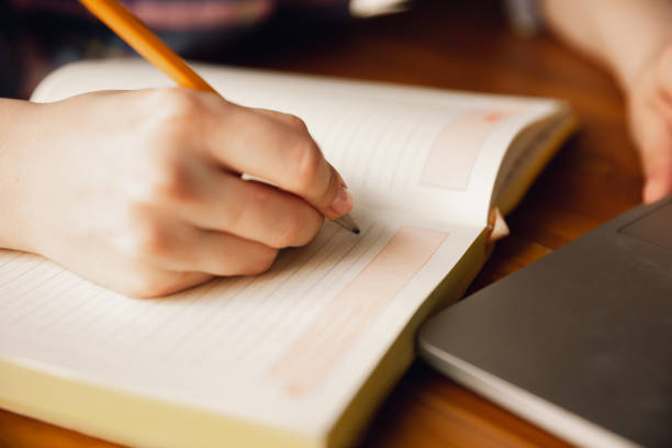 istock Close up of caucasian female hands during working in office, studying 1220389614