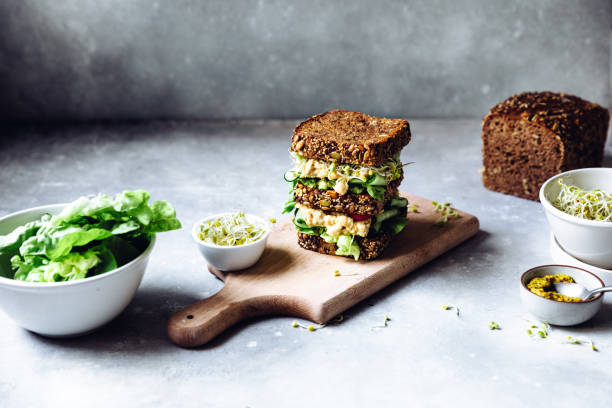 Freshly prepared super vegan sandwich