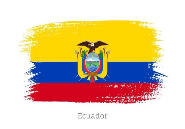 Vector illustration of Ecuador official flag in shape of brush stroke