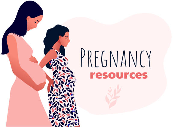 ilustraciones, imágenes clip art, dibujos animados e iconos de stock de tipo de recursos de embarazo. triste personajes femeninos embarazadas. - human pregnancy yoga exercising prenatal care