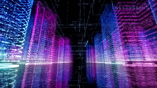 istock 3D rendering of abstract virtual city inside a computer system. Hologram 3D Big Data Digital City 1220396475