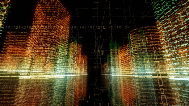 istock 3D rendering of abstract virtual city inside a computer system. Hologram 3D Big Data Digital City 1220396517