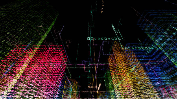 istock 3D rendering of abstract virtual city inside a computer system. Hologram 3D Big Data Digital City 1220396559