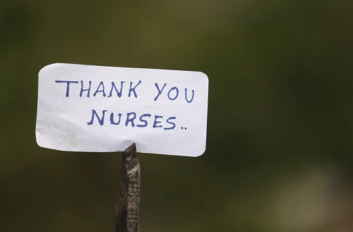 Thank You Nurses Note with Selective Focus and Copy Space for Texts Writing in Horizontal Orientation. Appreciation or Gratitude Conceptual Photo.