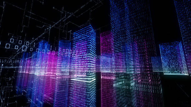 istock 3D rendering of abstract virtual city inside a computer system. Hologram 3D Big Data Digital City 1220397987