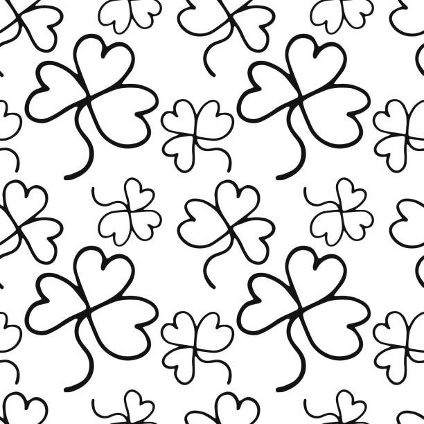 ilustrações, clipart, desenhos animados e ícones de folha de rabisco de trevo padrão sem emendas isolado em branco. crianças desenham a arte da linha. ilustração de estoque de vetores de esboço - spring clover leaf shape clover sketch