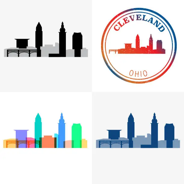 Vector illustration of Cleveland Ohio Cityscape and stamp