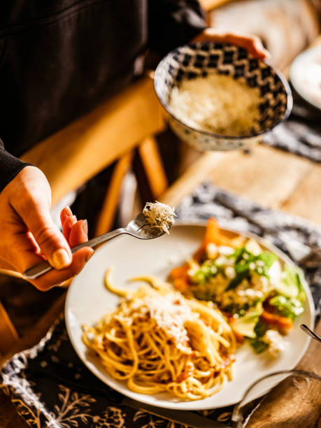istock Eating Carbonara Italian style lunch 1220411881
