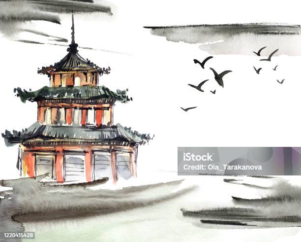 Màu Nước Vẽ Phong Cảnh Trung Quốc Hình minh họa Sẵn có - Tải xuống Hình ảnh  Ngay bây giờ - Văn hóa nhật bản, Bay - Hoạt động di chuyển, Bầu trời -  iStock