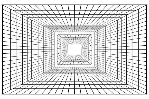 Abstract perspective black grid isolated on white background. Template fishing nets or nets for sports games. Rope net perspective silhouette. Football, soccer, volleyball and tennis net. 3d rendering