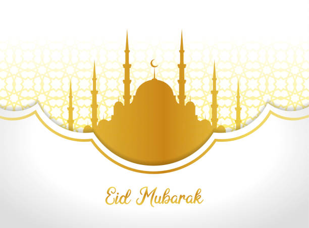 stockillustraties, clipart, cartoons en iconen met eid mubarak wenskaart - mosque