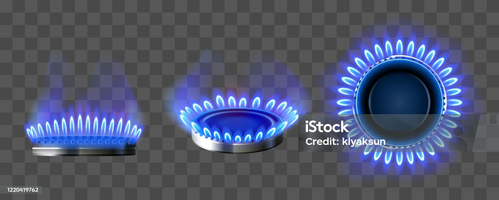 상단과 측면 보기에 파란색 불이 있는 가스 버너 스토브에 대한 스톡 벡터 아트 및 기타 이미지 - 스토브, 가열장치, 불 - iStock