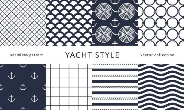 Vector illustration of Nautical seamless patterns. Yacht style design