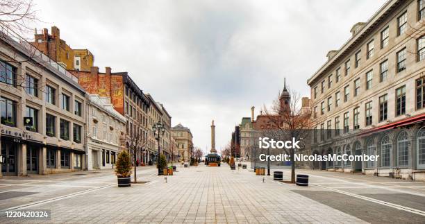 Montreal Deserted Place Jacquescartier On A Cloudy Springtime Day Panoramic View Stock Photo - Download Image Now