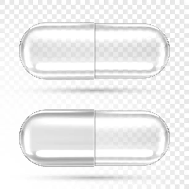 Vector illustration of Vector empty transparent pill capsules