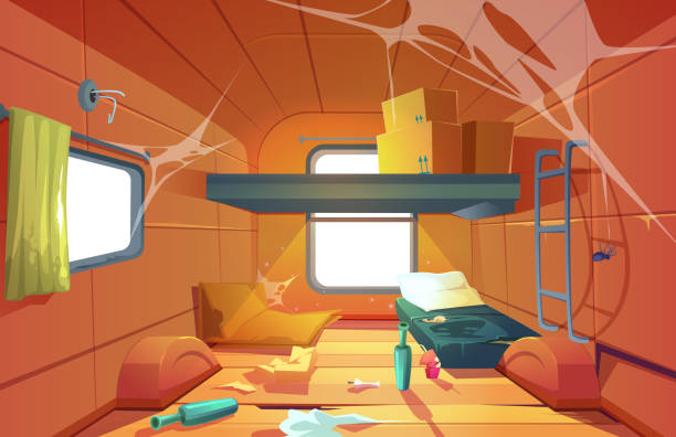 Vector Interior Of Poor Dirty Room In Camping Van Stock Illustration -  Download Image Now - Poverty, Domestic Room, Abandoned - iStock
