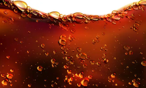 Vector illustration of Splash of cola, soda or beer with bubbles