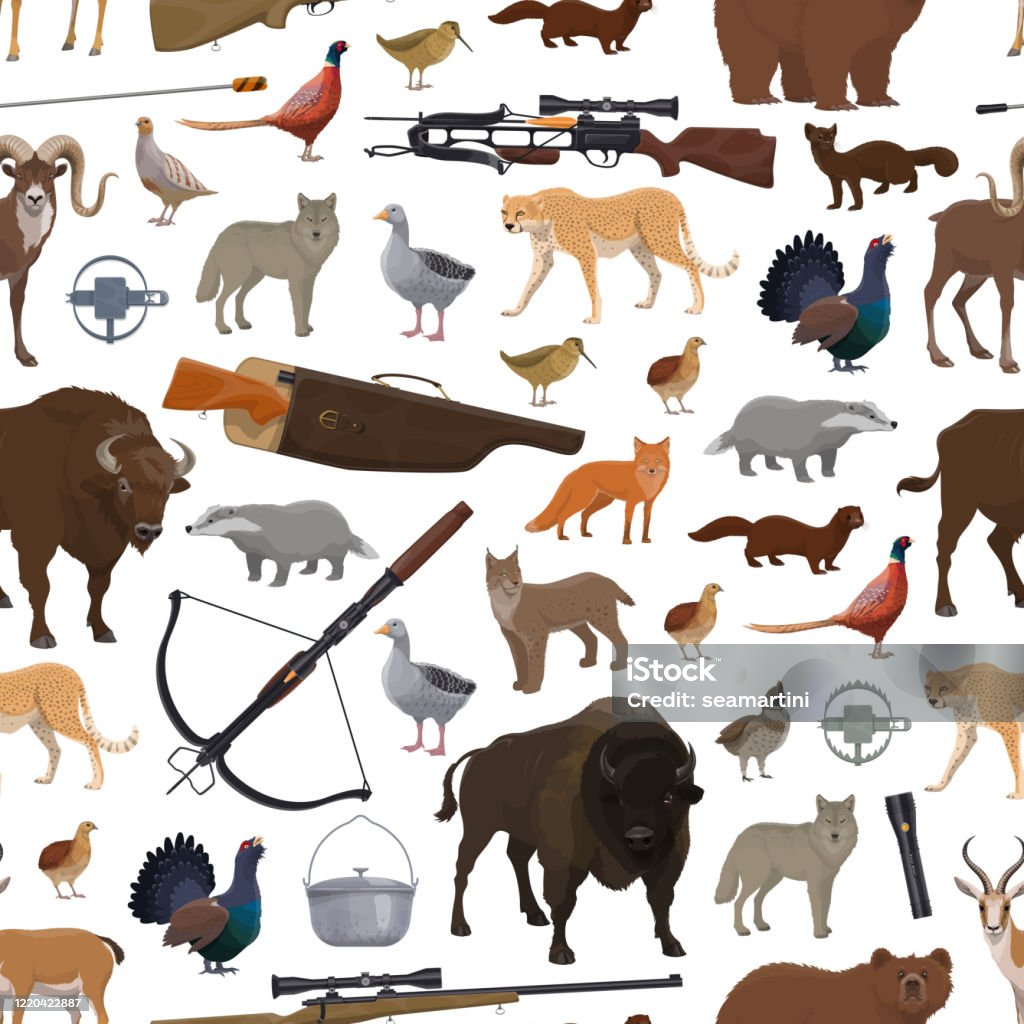 Hunting Sport Items Animals And Birds Pattern Stock Illustration - Download Image Now - Vector, Lynx, Animals Hunting - iStock Hunting Sport Items Animals And Birds Pattern Stock Illustration - Download Image Now - Vector, Lynx, Animals Hunting - iStock